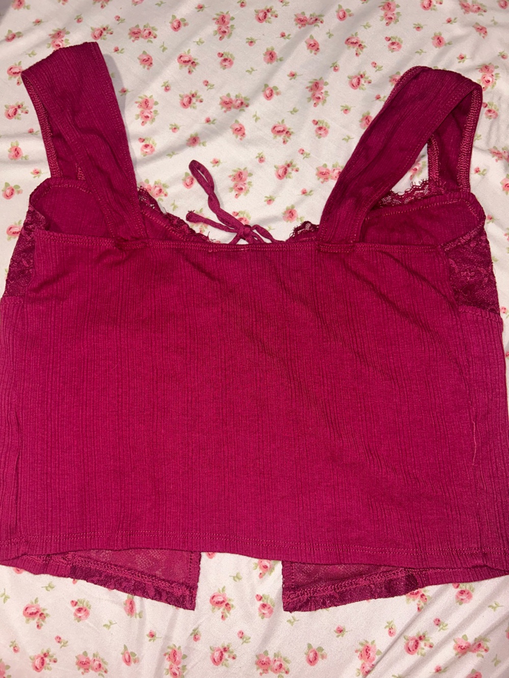 Garage Flyaway Lace Rib Top — Deep Berry - Picture 2 of 4